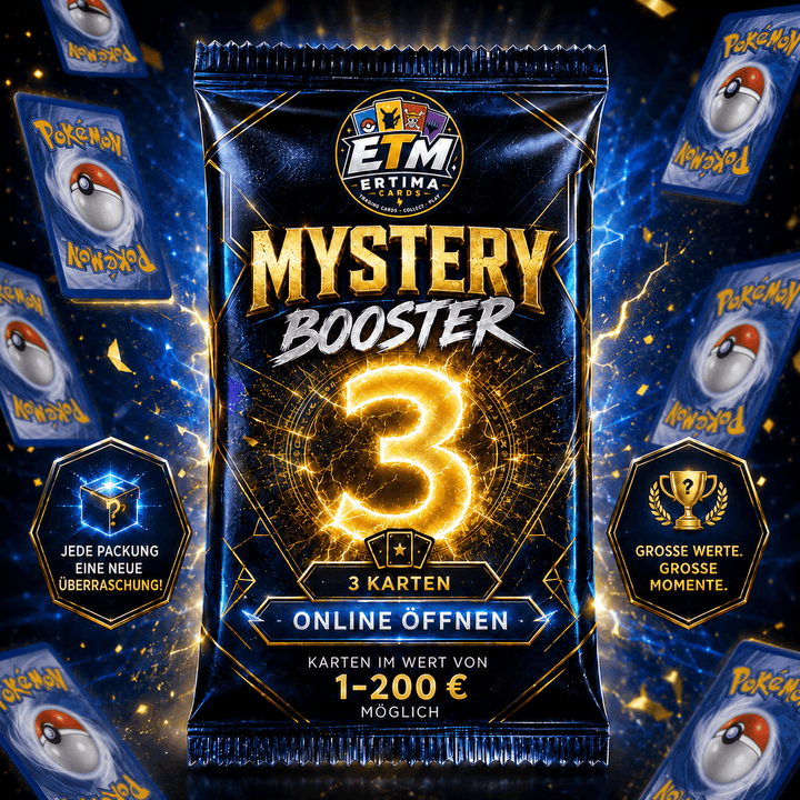 ERTIMACARDS Pokémon Mystery Booster – 3 Karten | Online öffnen
