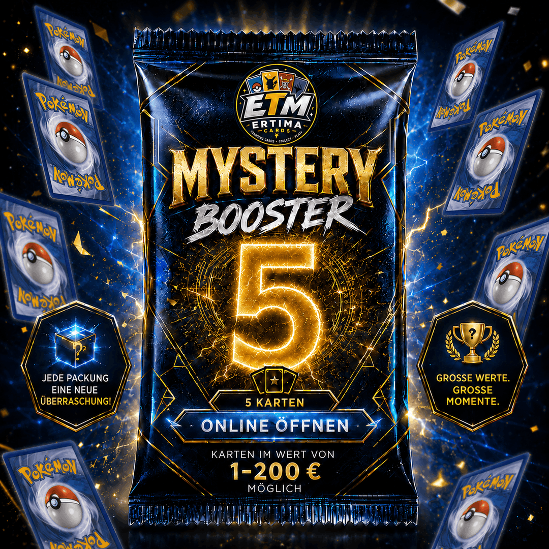 ERTIMACARDS Pokémon Mystery Booster – 5 Karten | Online öffnen