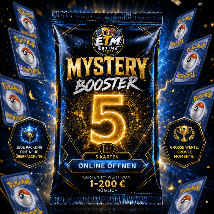 ERTIMACARDS Pokémon Mystery Booster – 5 Karten | Online öffnen